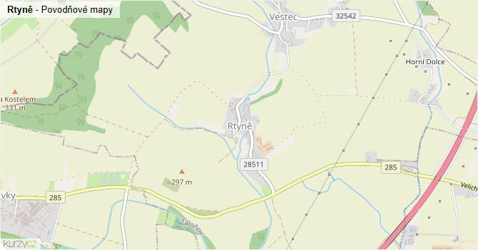 Rtyně - záplavové mapy stoleté vody