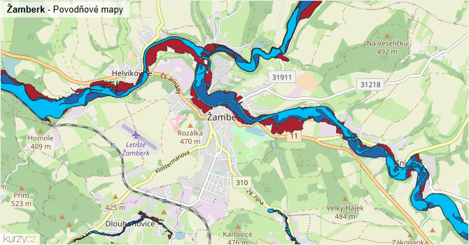 Žamberk - záplavové mapy stoleté vody