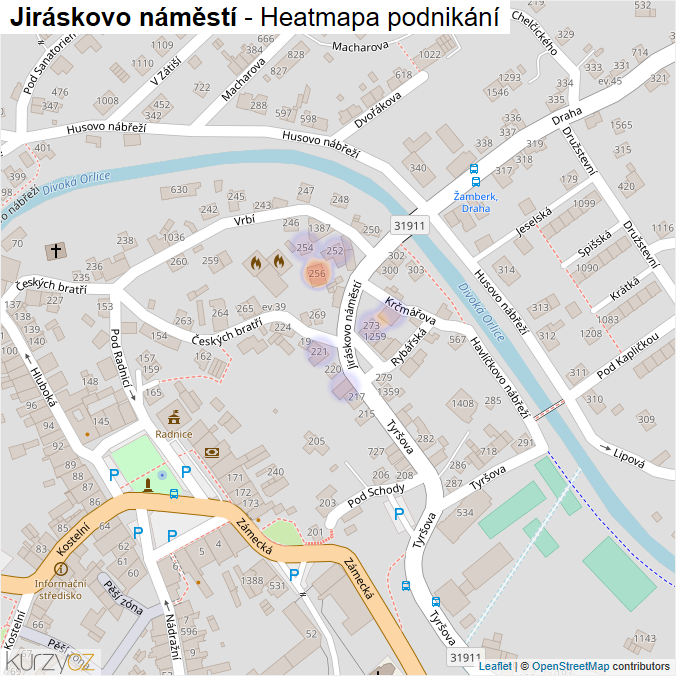 Mapa Jiráskovo náměstí - Firmy v ulici.