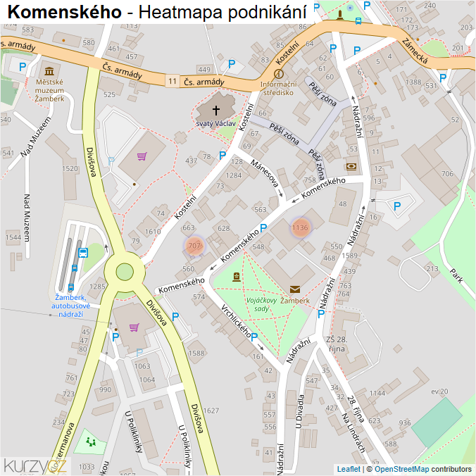 Mapa Komenského - Firmy v ulici.