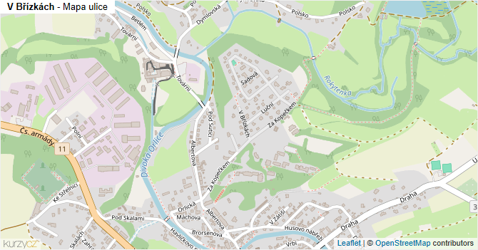 V Břízkách - mapa ulice