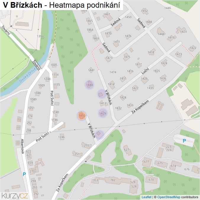 Mapa V Břízkách - Firmy v ulici.