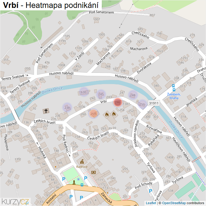 Mapa Vrbí - Firmy v ulici.