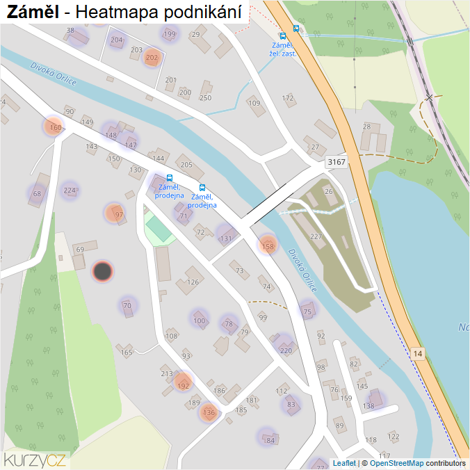 Mapa Záměl - Firmy v části obce.