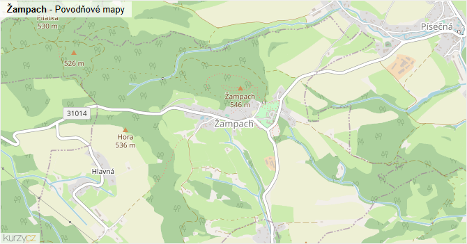 Žampach - záplavové mapy stoleté vody