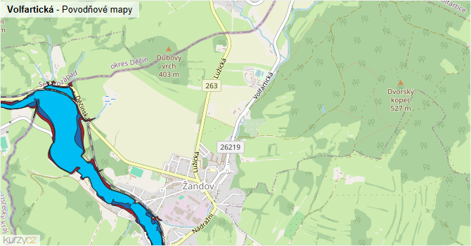 Volfartická - záplavové mapy stoleté vody