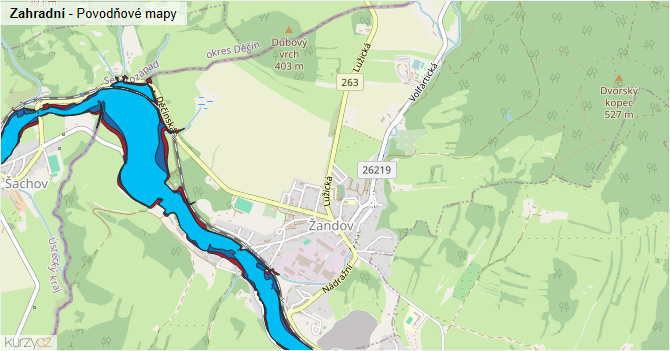 Zahradní - záplavové mapy stoleté vody