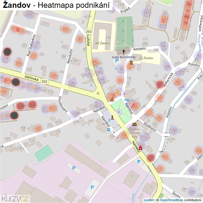 Mapa Žandov - Firmy v části obce.