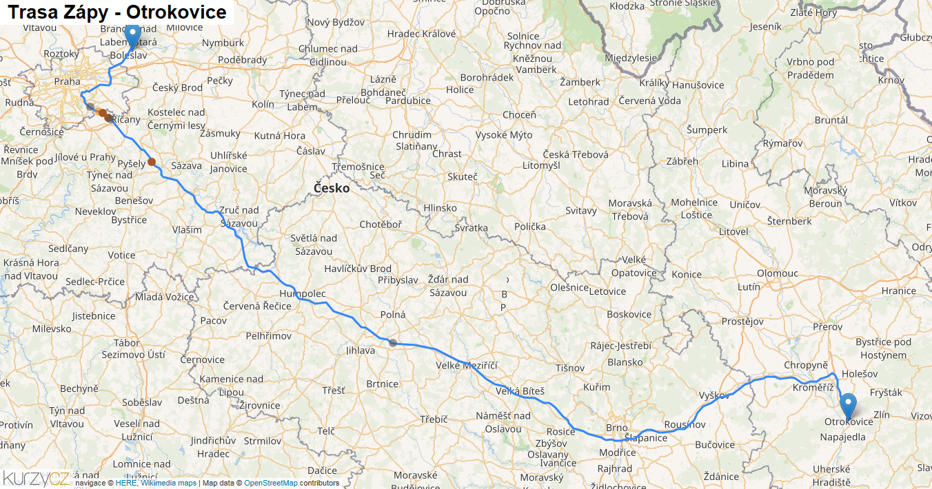 Zápy-Otrokovice, mapa trasy