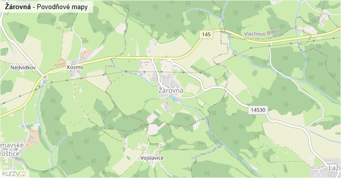 Žárovná - záplavové mapy stoleté vody