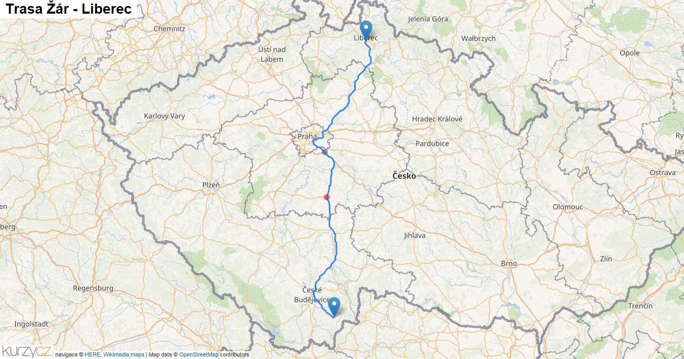 Žár-Liberec, mapa trasy