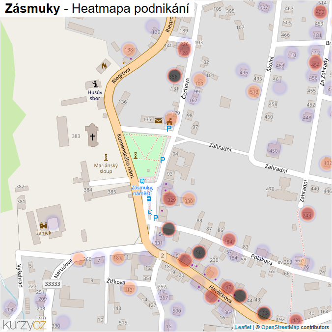 Mapa Zásmuky - Firmy v obci.