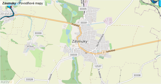 Zásmuky - záplavové mapy stoleté vody