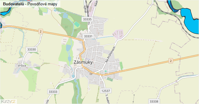 Budovatelů - záplavové mapy stoleté vody