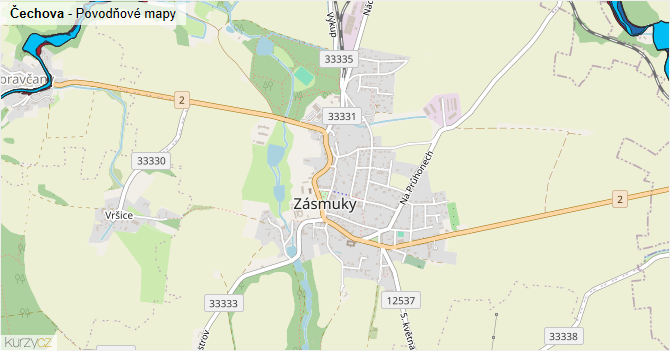 Čechova - záplavové mapy stoleté vody