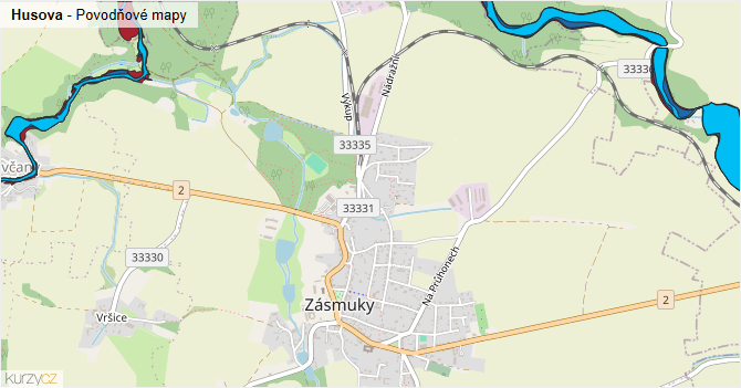 Husova - záplavové mapy stoleté vody