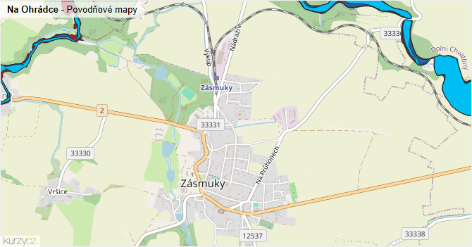 Na Ohrádce - záplavové mapy stoleté vody