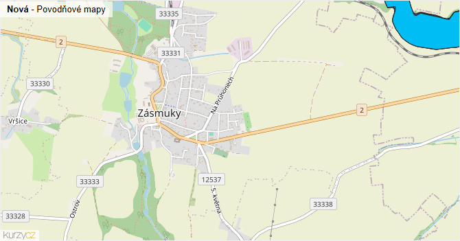 Nová - záplavové mapy stoleté vody