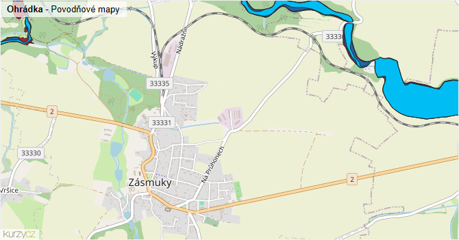 Ohrádka - záplavové mapy stoleté vody