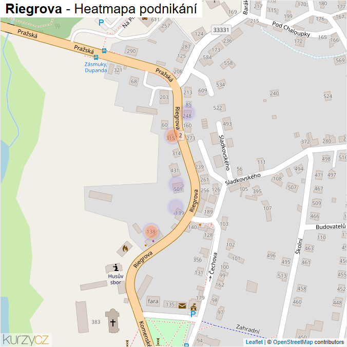 Mapa Riegrova - Firmy v ulici.