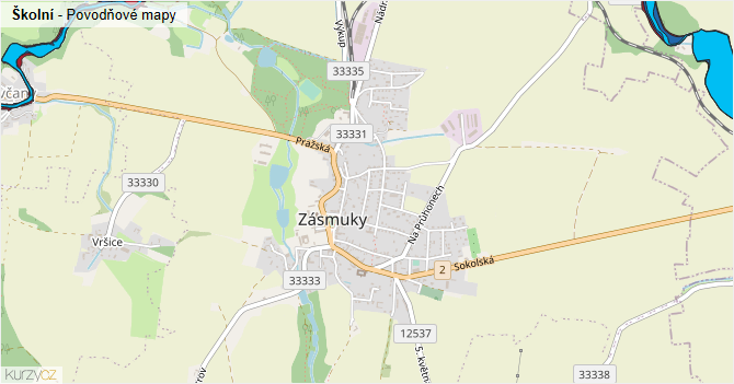 Školní - záplavové mapy stoleté vody