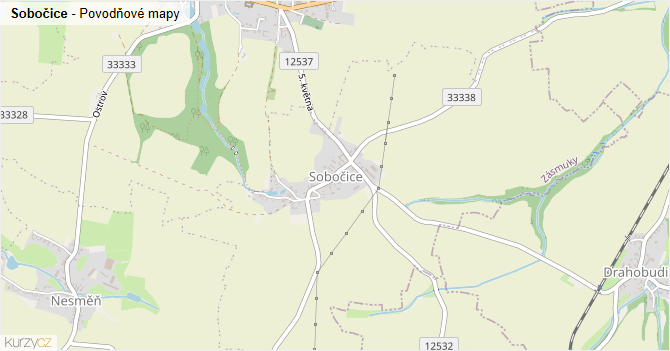 Sobočice - záplavové mapy stoleté vody
