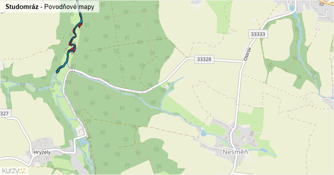 Studomráz - záplavové mapy stoleté vody
