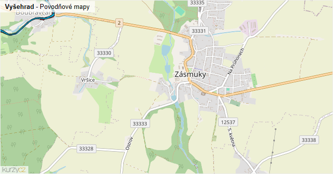 Vyšehrad - záplavové mapy stoleté vody