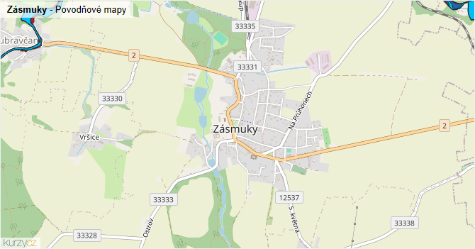 Zásmuky - záplavové mapy stoleté vody