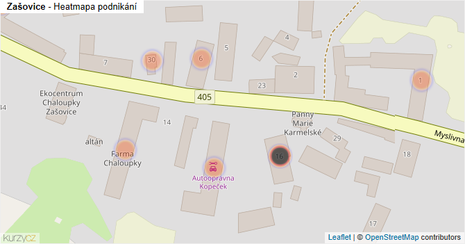 Zašovice - mapa podnikání