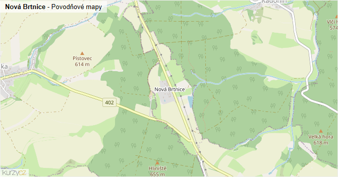 Nová Brtnice - záplavové mapy stoleté vody