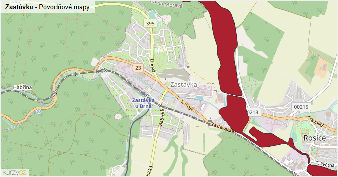 Zastávka - záplavové mapy stoleté vody