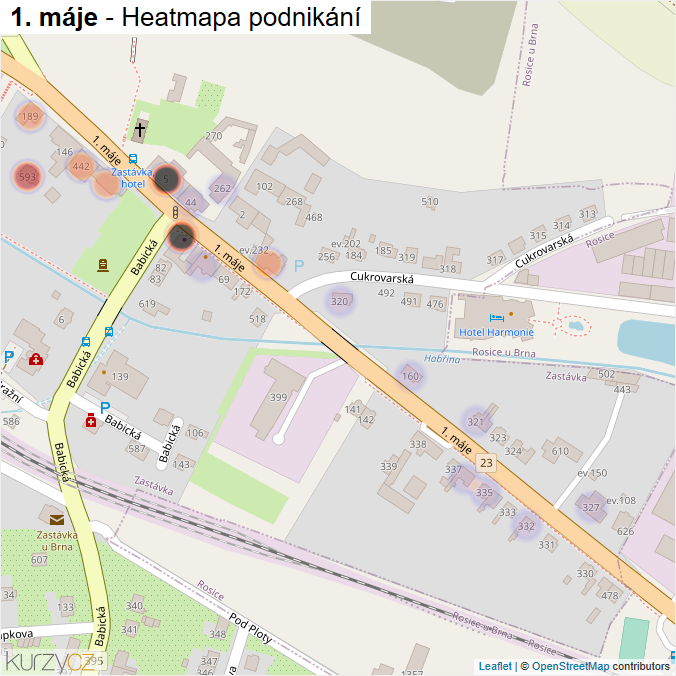 Mapa 1. máje - Firmy v ulici.