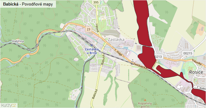Babická - záplavové mapy stoleté vody