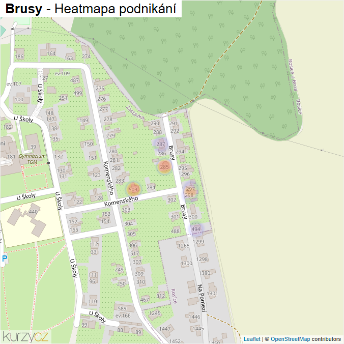 Mapa Brusy - Firmy v ulici.