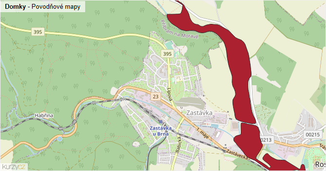 Domky - záplavové mapy stoleté vody