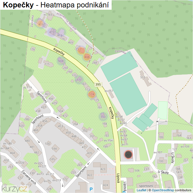 Mapa Kopečky - Firmy v ulici.