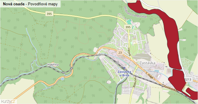 Nová osada - záplavové mapy stoleté vody