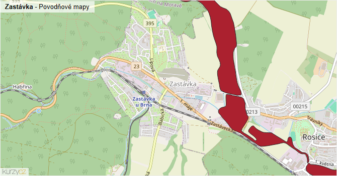 Zastávka - záplavové mapy stoleté vody