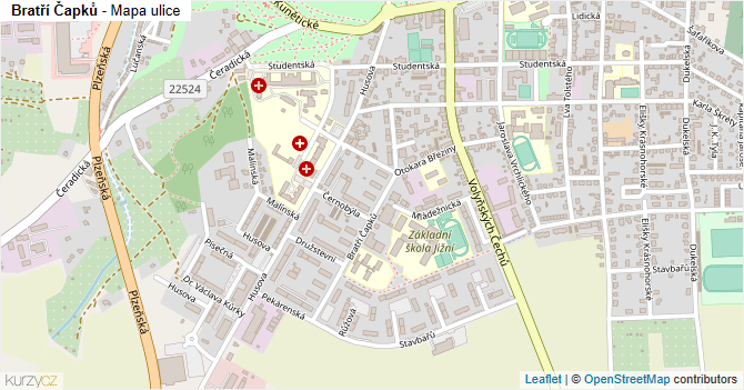 Bratří Čapků - mapa ulice