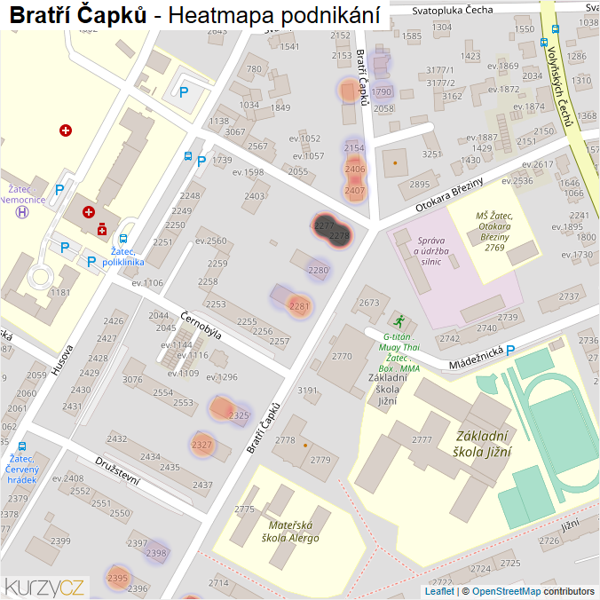 Mapa Bratří Čapků - Firmy v ulici.
