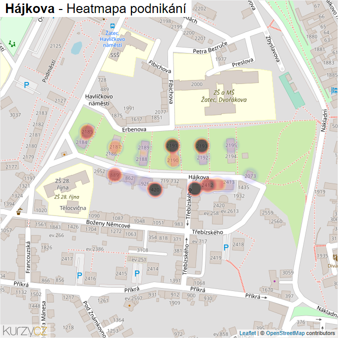 Mapa Hájkova - Firmy v ulici.