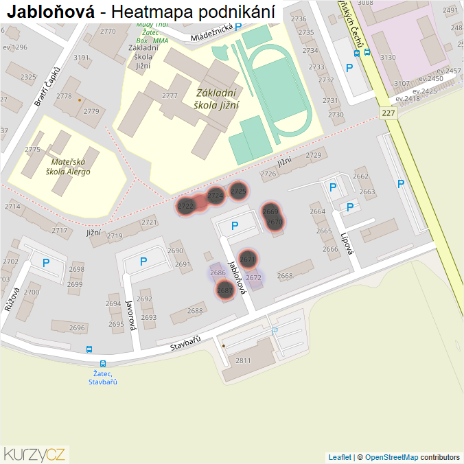 Mapa Jabloňová - Firmy v ulici.