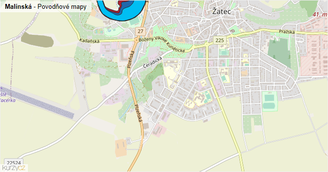 Malínská - záplavové mapy stoleté vody