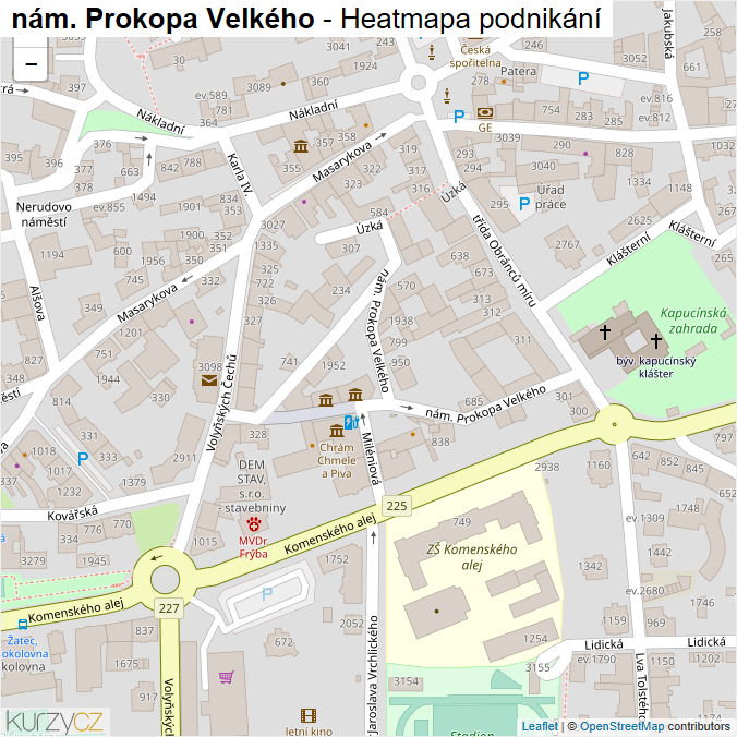 Mapa nám. Prokopa Velkého - Firmy v ulici.