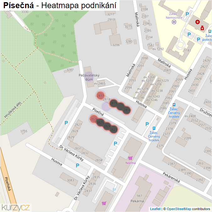 Mapa Písečná - Firmy v ulici.