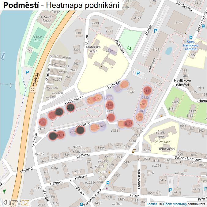 Mapa Podměstí - Firmy v ulici.