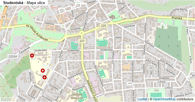Studentská - mapa ulice