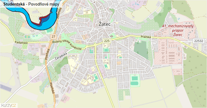 Studentská - záplavové mapy stoleté vody