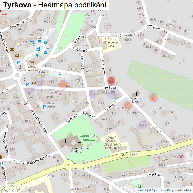 Mapa Tyršova - Firmy v ulici.